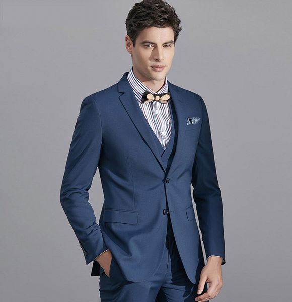 

custom made dark blue men suits wedding groom tuxedos groomsmen suits formal man blazers 3 pieces peaked lapel two button prom wear, Black;gray