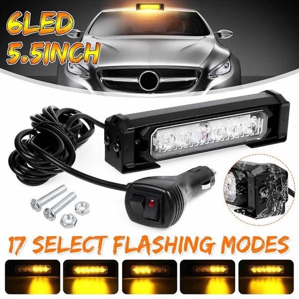 

6led amber 5.5'' truck car emergency safety warning alarm lightbar flash strobe light bar 17 flashing patterns waterproof 12/24v