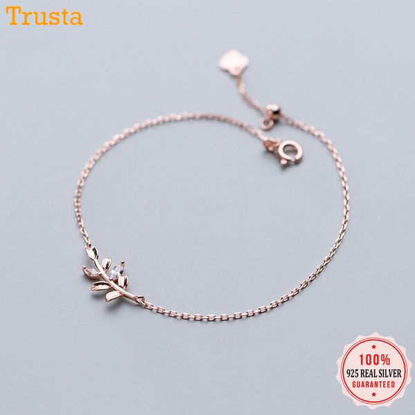 

trustdavis genuine 100% 925 sterling silver dazzling cubic zircon leaves bracelet bangle for women sterling silver jewelry da391, Black