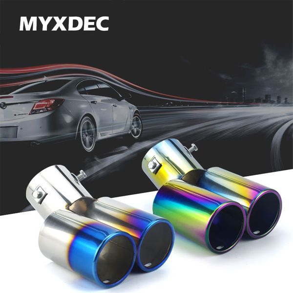 

universal car auto round exhaust muffler tip stainless steel 1 to 2 dual pipe chrome trim modified car rear tail throat exhause