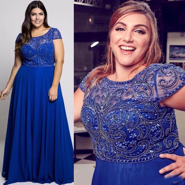 

stunning blue beaded plus size evening dresses sheer bateau neck a line prom gowns floor length chiffon formal dress, Black