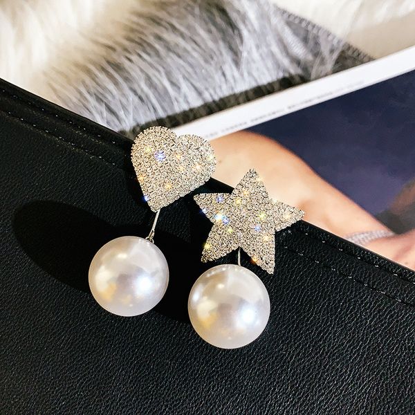 

heart star full rhinestone drop earrings for women simulated pearl dangle earrings weddings jewelry gifts, Silver
