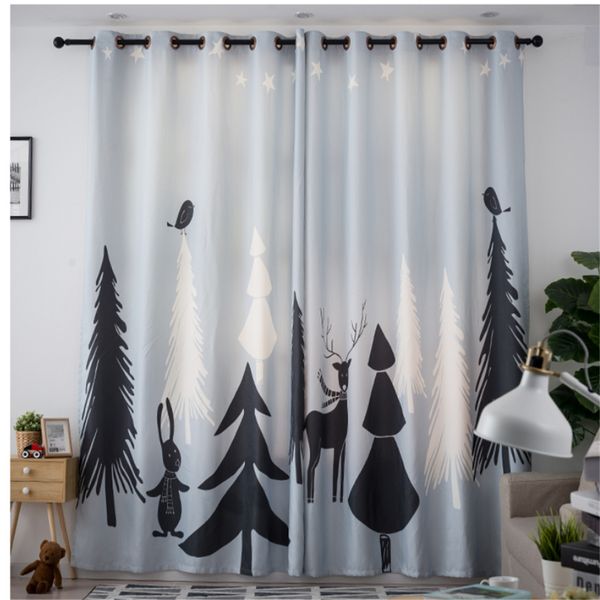 

cartoon bird tree curtains printing custom children's room curtains modern and simple personality boys and girls room