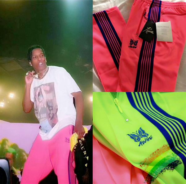 

19fw awge игла sweatpants мужчины женщина 1a: 1 брюки бабочки вышивка лента ag полосатой кулиска joggers игла дизайнер, Black