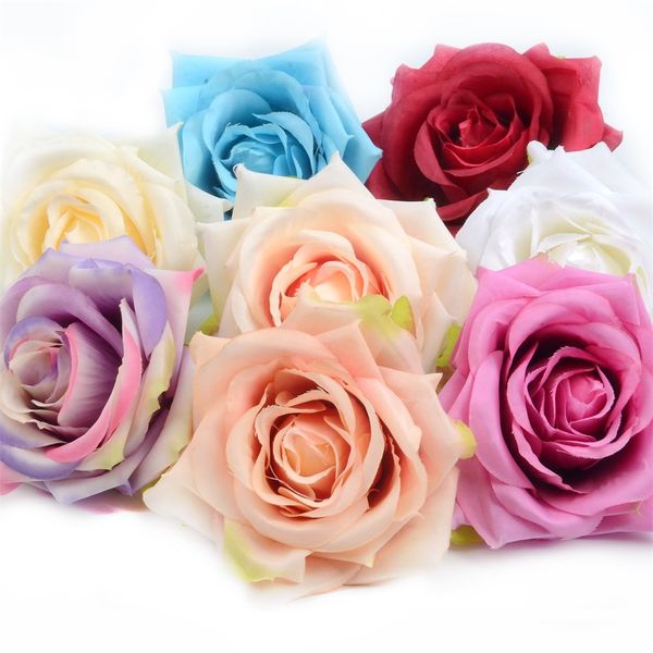 

5pcs 8cm artificial silk roses flower heads for wedding decoration diy wreath gift scrapbooking craft fake flower