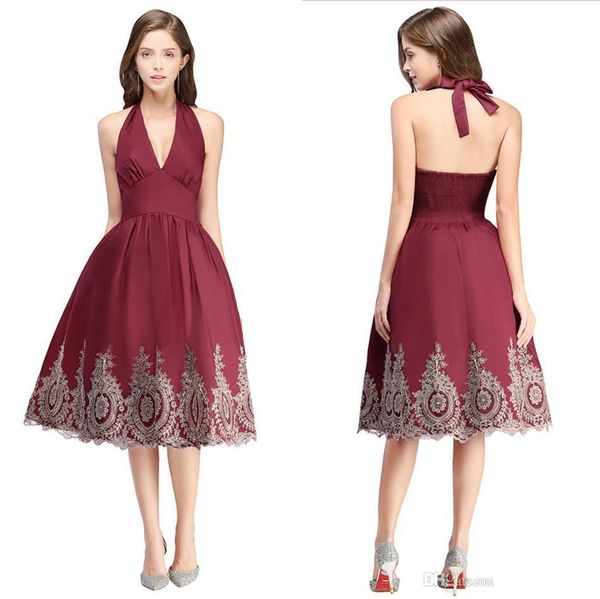 

babyonlinedress in stock glod lace burgundy cocktail dresses halter neck short evening homecoming dress formal party prom gowns cps570, Black