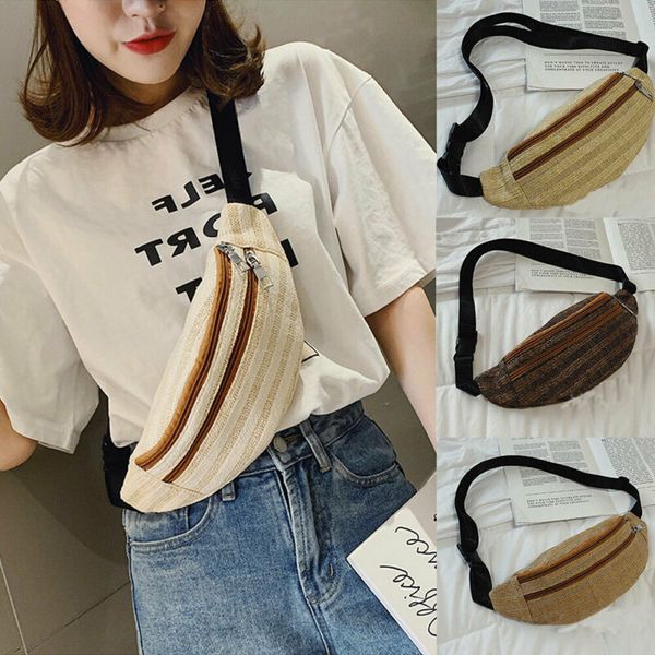 

women straw woven beach waist bag female summer fanny pack chest bags hip purse waist packs