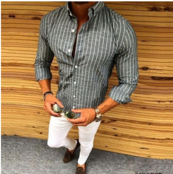 

mens designer t shirt stripes long sleeve button lapel men leisure shirtj94ph, White;black