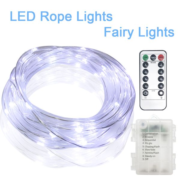 

led rope lights battery operated waterproof 16.4ft string lights with remote timer firefly dimmable fairy