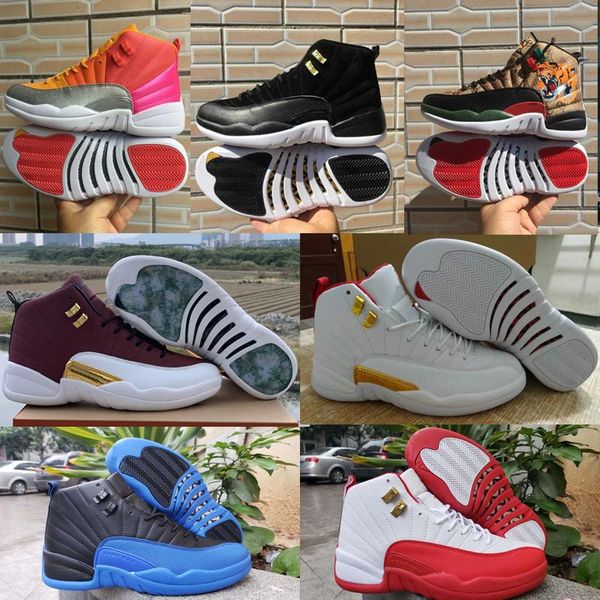 

2020 12s men basketball shoes paris playoffs bulls milan gym red nakeskin jordan 12 trainers sports sneaker shoes size 40-478kan#