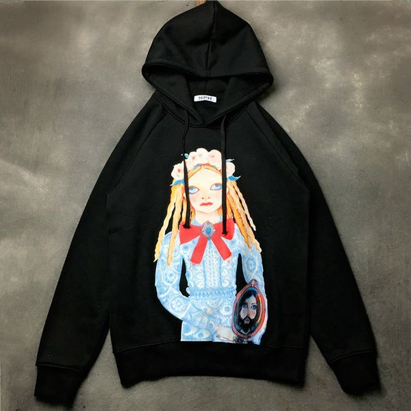 

мужские дизайнерские толстовки givh14 новый модный бренд класса люкс мультфильм девушка печатных фланель шляпа гвардии, Black