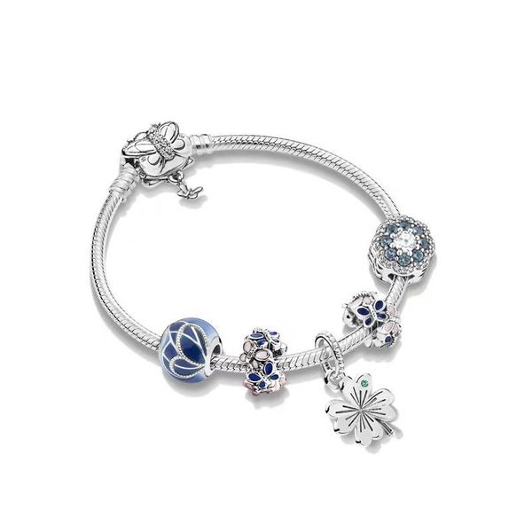 

bbee стерлингового серебра 925 пробы 2020 синий бабочка браслет набор корона синий подвески diy fit оригинальный pandora браслеты ювелирные, Golden;silver