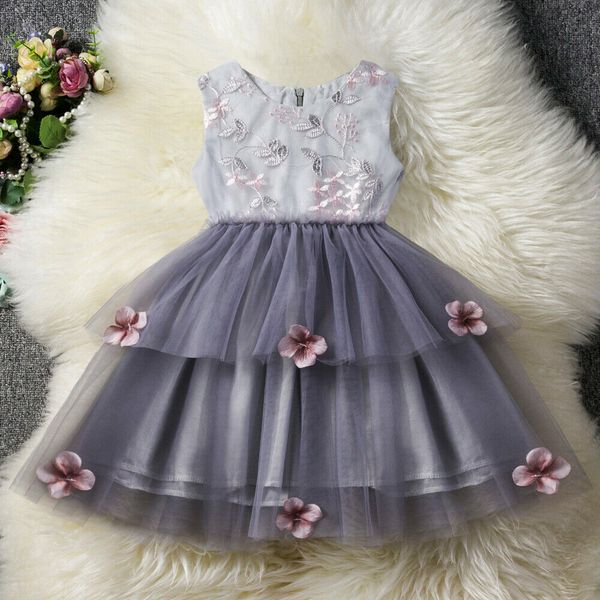 

2019 style summer toddler kids baby girls sleeveless clothes tulle dress flower party adorable dress size 6m-5y, Red;yellow