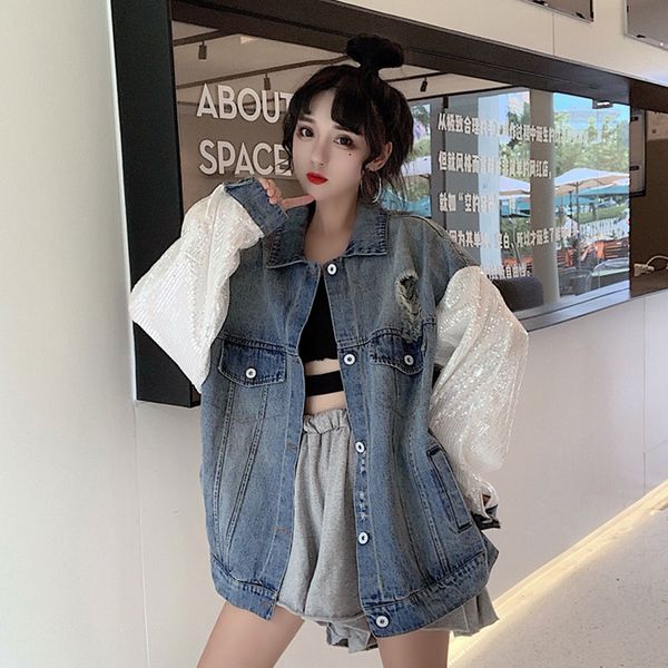 

fall winter new korean style sequins patchwork coats woman fashion brand hipster harajuku full sleeve jackets women's clothing, Black;brown
