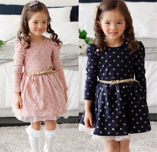 

2 colors spring autumn girls dresses baby girls dot printed lace princess dress kids designer clothes girls kids clothes dhl jy08, Red;yellow
