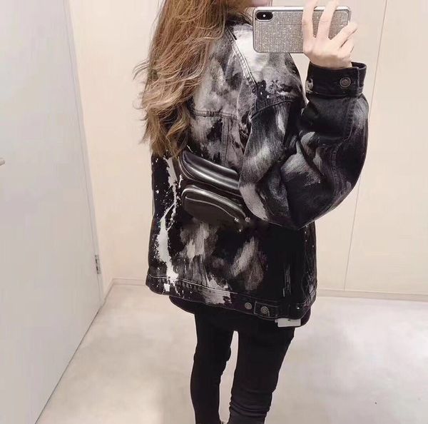 

19ss men designer jacket street hip hop hand-painted graffiti ink old lovers denim jacket private custom trend brand coat, Black;brown