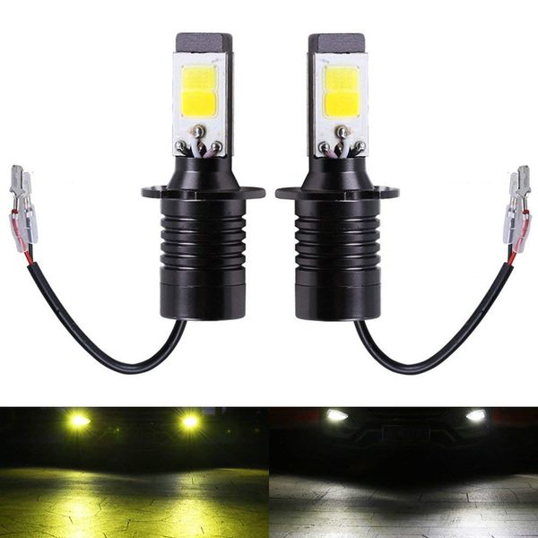 

h3 fog led light bulbs amber yellow 3000k white 6000k dual color for trucks cars lamps drl daytime running lights kit