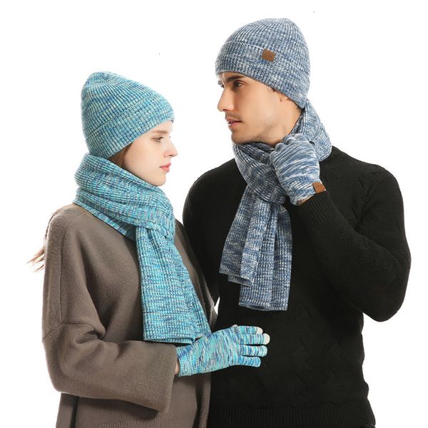 

scarf hat glove sets soft fleece lined stretch slouchy skully striped beanie infinity scarf touch screen gloves set, Blue;gray