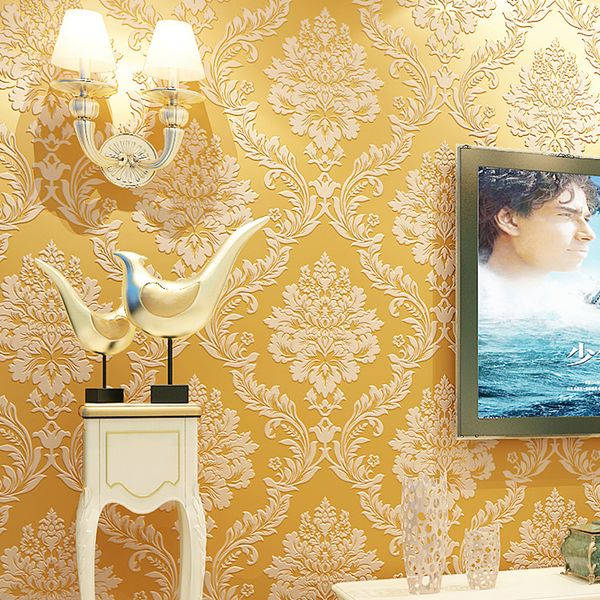 

luxury damask 3d stereoscopic embossed wallpaper non woven wall paper roll bedroom living room wall cover blue red gold