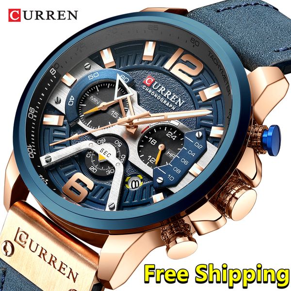 

curren watch men 2019 cool big dial wristwatch men chronograph quartz watch man 2018 relogio masculino, Slivery;brown