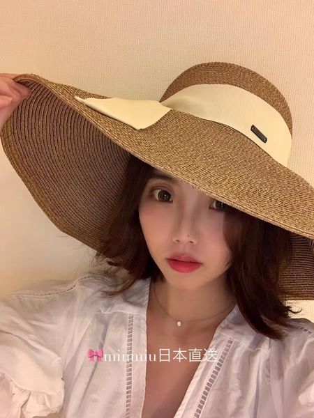 

ridan super large brim 16cm foldable straw sunscreen straw hat women's summer travel beach sunscreen hat, Blue;gray