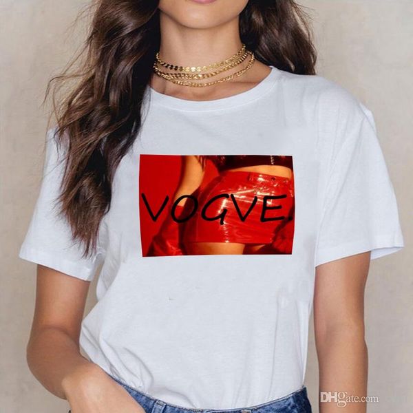 

мода золото vogue футболка женская горячая продажа шаблон печати футболка с коротким рукавом рубашки большой размер женская футболка wc40, White