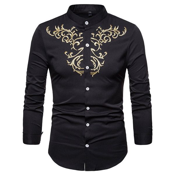 

2018 new style fashion men's luxury stylish slim print fit shirt long sleeve casual shirts, White;black