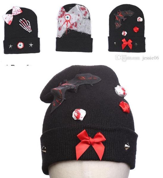 Halloween Blutiges Kostüm Erwachsene Kinder Gruseliges Blut Gestrickte Warme Mütze Zombie Party Zubehör Horror Dekor Maskerade Atmosphäre Requisiten Kappe