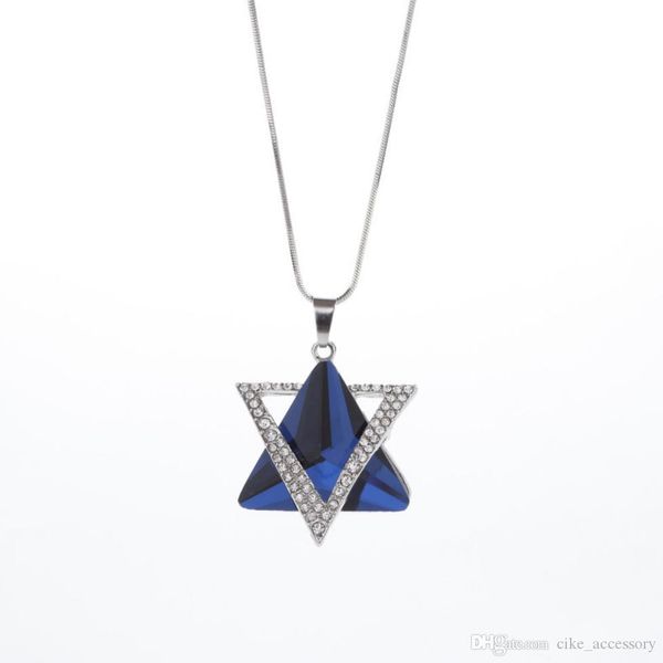 

sweater necklace triangle gray blue crystal pendant alloy part crystal setting silver plated brass long chain