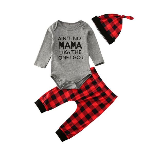 

0-18m cotton plaid pants letter romper 3pcs long sleeve newborn toddler infant baby boy girl clothes t-shirt outfits set, White