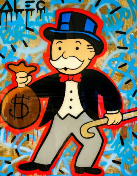 

alec monopoly oil painting on canvas graffiti art rich man money bag home decor handpainted &hd print wall art canvas pictures 191027