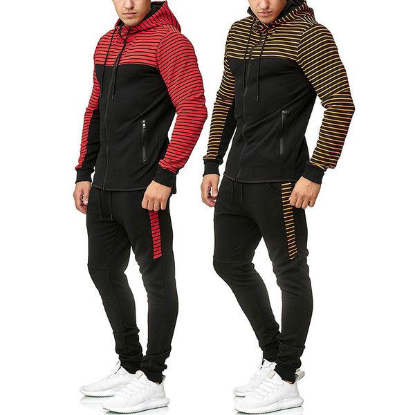 

2020 новый mens casual костюмы одежда мужская sweatsuits капюшоном сыпучие fit пальто hoodie zipper полосатый костюм jogger обучение тренаже, Gray
