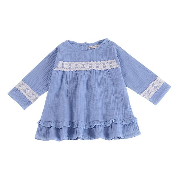 

2019 autumn new casual girls cotton and linen dresses ins explosion baby fresh long-sleeved lace mesh solid ladies dress, Red;yellow