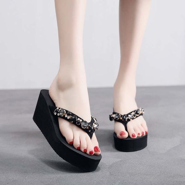 

puimentiua platform sandals women high heel zapatillas summer shoes fashion straped slippers beach flops solid slides women, Black