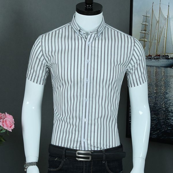 

рубашка мужчины с коротким рукавом рубашки классический нашивки slim fit хлопок бизнес повседневная мода лето полосатый верхняя одежда, White;black