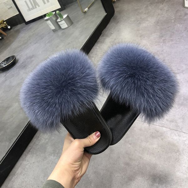 

fur women slides fox fur slippers for women women fox fur slides, Black