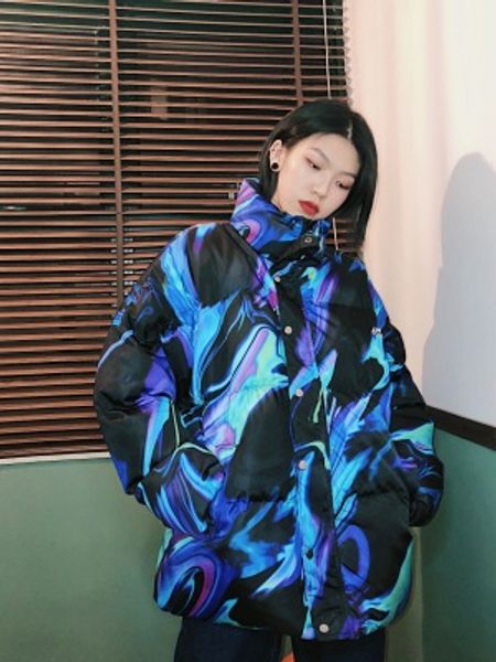 

winter new trend printing hoodless stand up collar original accommodation bf style lovers' padded jackets coat coats, Black