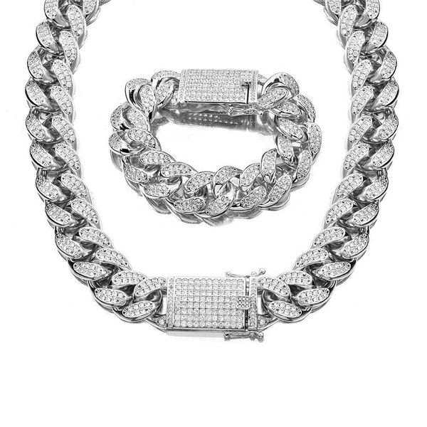 

cuban link chains 18mm full diamond cuban white diamond necklace, Silver