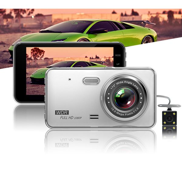 

fhd 1080p car dvr dash camera 4" ips screen with rearview rear cam dvrs white color gt29 ultra-thin style night version 5