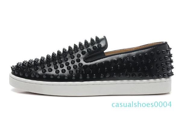 

luxury designer brand red bottoms mens women studded spikes flats shoes wedding party lovers genuine leather casual sneakers c04, Black