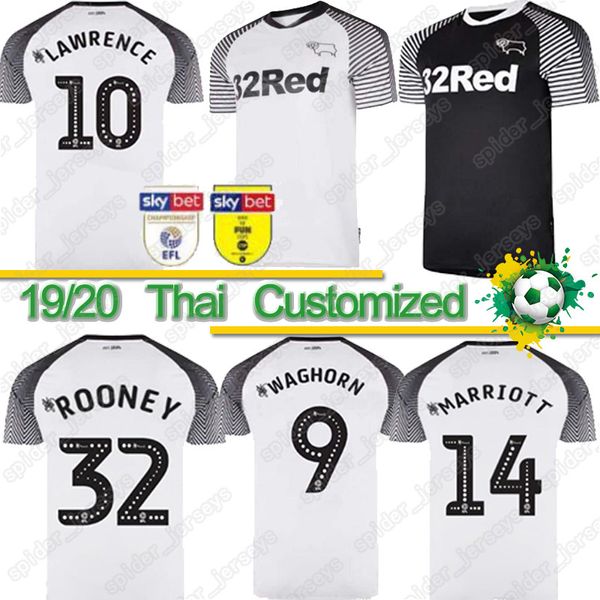 

thai 2019 2020 derby county soccer jerseys 32 rooney 10 lawrence 9 waghorn 8 dowell 7 paterson custom home away kids football shirt, Black;yellow