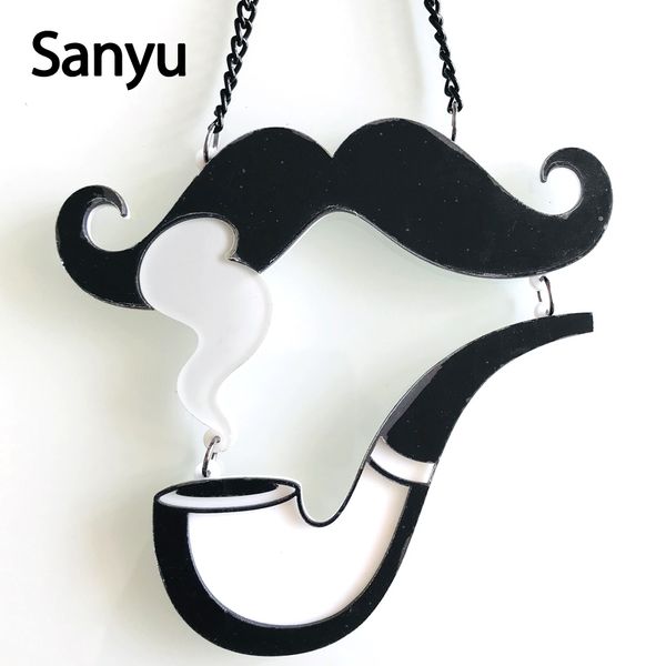 

творческий забавный дизайн борода и труба черный белый акриловый ожерелье для женщин мужчин персонализированные мультфильм прохладный цепное, Silver