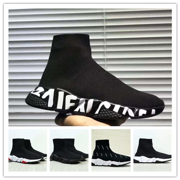 

2020 designers shoes socks platform speed trainer casual of triple red bule white flat mens womens sports sneakers fashion hococal, Black