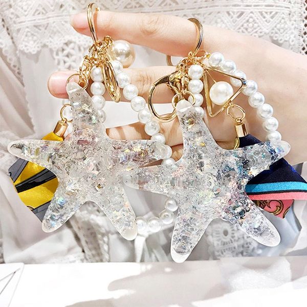 

горячий новый arrvial мультфильм море морская звезда pearl shell брелок брелок keyring подвеска кристалл брелок женщины подарков, Silver