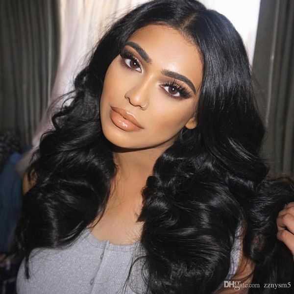 

lace front человеческих волос парики pre щипковые полный париков фронта шнурка младенца волос бразильским тела парик волны 180 плотность, Black