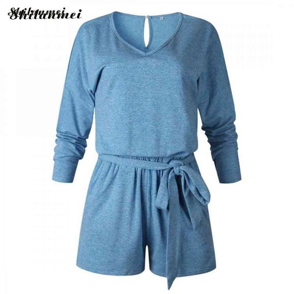 

loose v neck long sleeve jumpsuit autumn playsuits women fashion belted elegant office overalls beach romper 2019 casual romper, Black;white