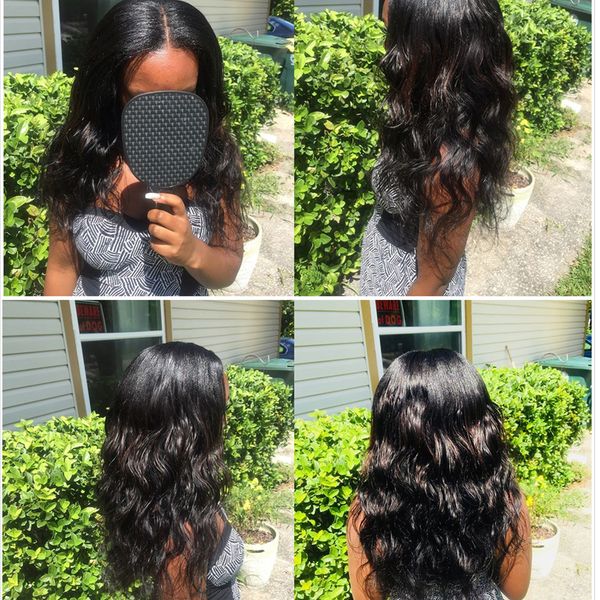 

кружева фронт человеческих волос парики с ребенком волос 13 * 4 бразильский body wave non-remy шнурка волос парики для женщин pre щипковых д, Black