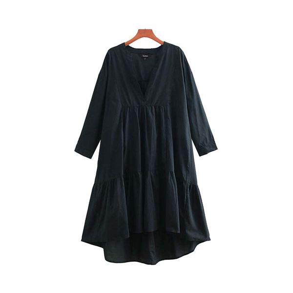 

white dress woman clothing women sweet polyester solid straight o neck button design mid calf female casual white midi dresses qb606, Black;gray