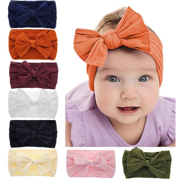 

baby girls nylon bow headbands elastic bowknot bunny ear hairbands headwear kids headdress turban knot head bands wraps kha705, Slivery;white