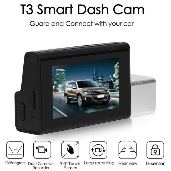 

t3 car dvr camera 3 inch screen fhd 1080p rotatable front lens dash cam reorderpre-transcription can rotate 320 wide angle 130